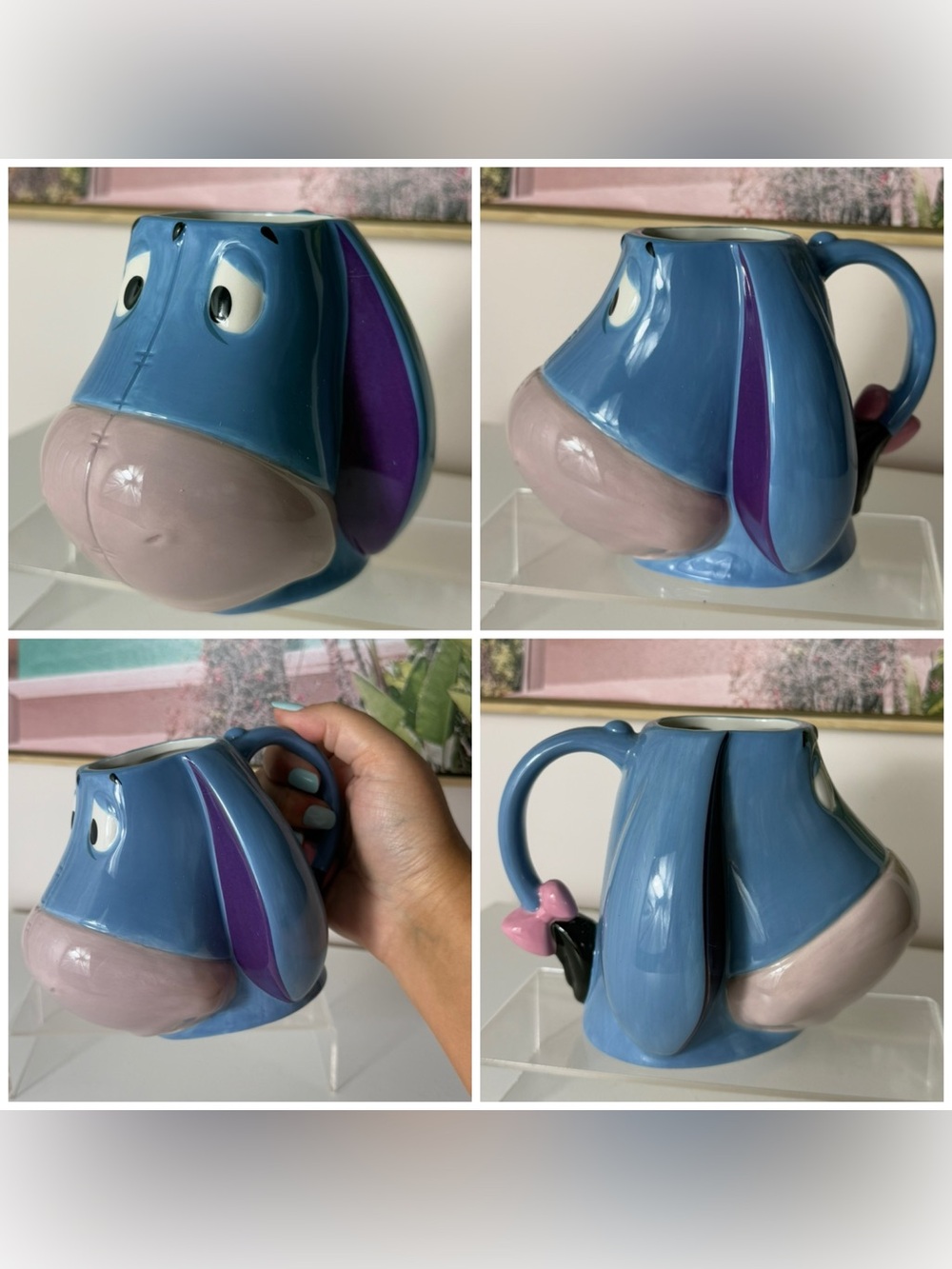 Disney Eeyore 3D Sculpted Face Ceramic Mug 24oz Winnie The Pooh Tail Handle